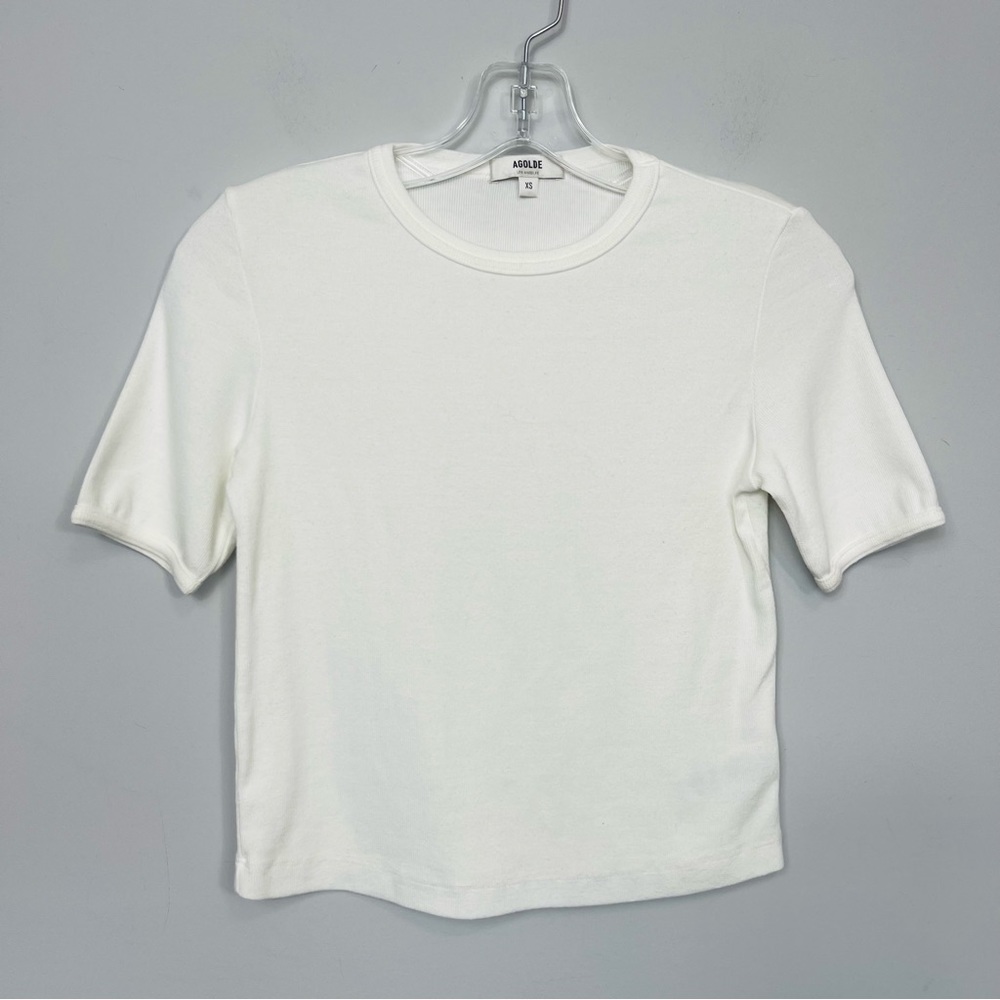 AGOLDE Relaxed Rib Tee In White Crop Crew Neck Basic Minimalist A7084-1096 XS - Picture 5 of 11